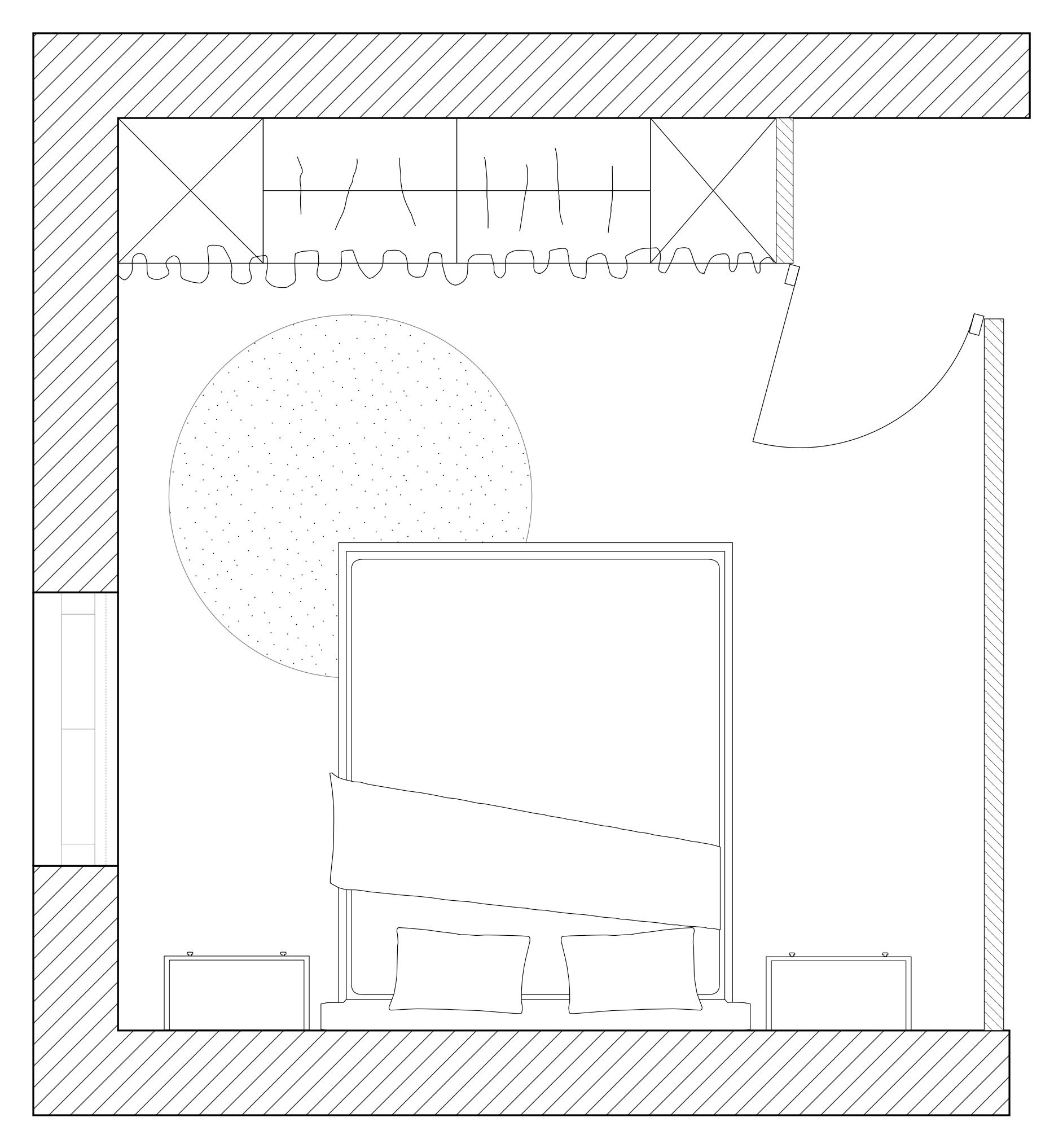 Plan de la chambre : lit repositionné et dressing toute hauteur