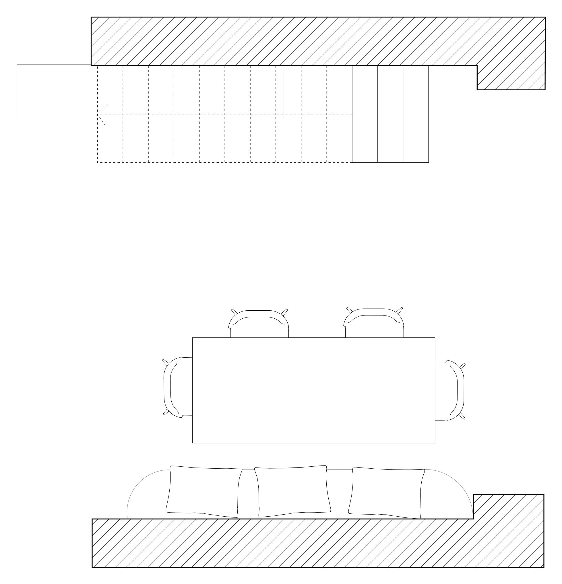 Plan de la salle à manger avec banquette intégrée